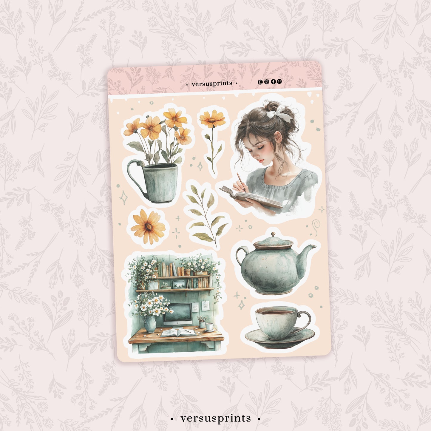 Planner Stickers, Slow Studio Time, Decorative Journal Stickers for Tea Lovers