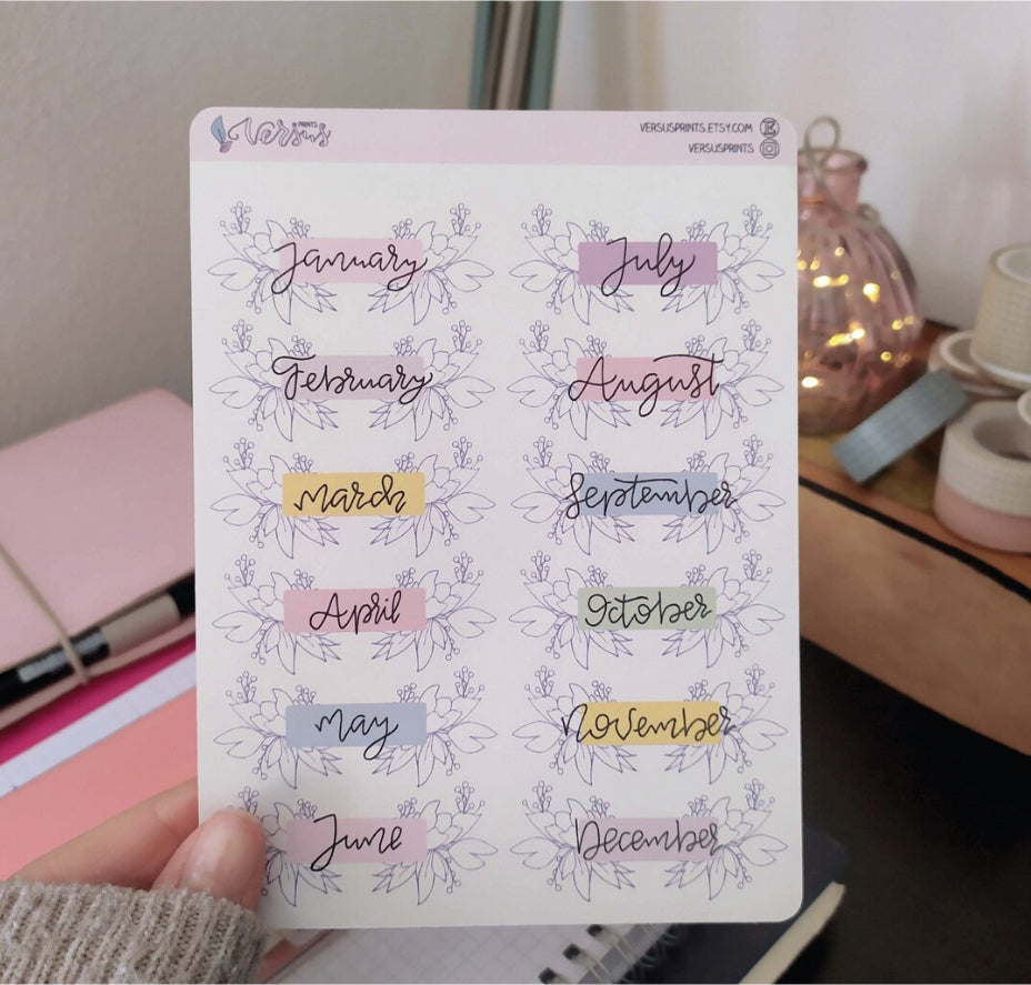 Sticker Mensili Floreali, Adesivi Disegnati a Mano