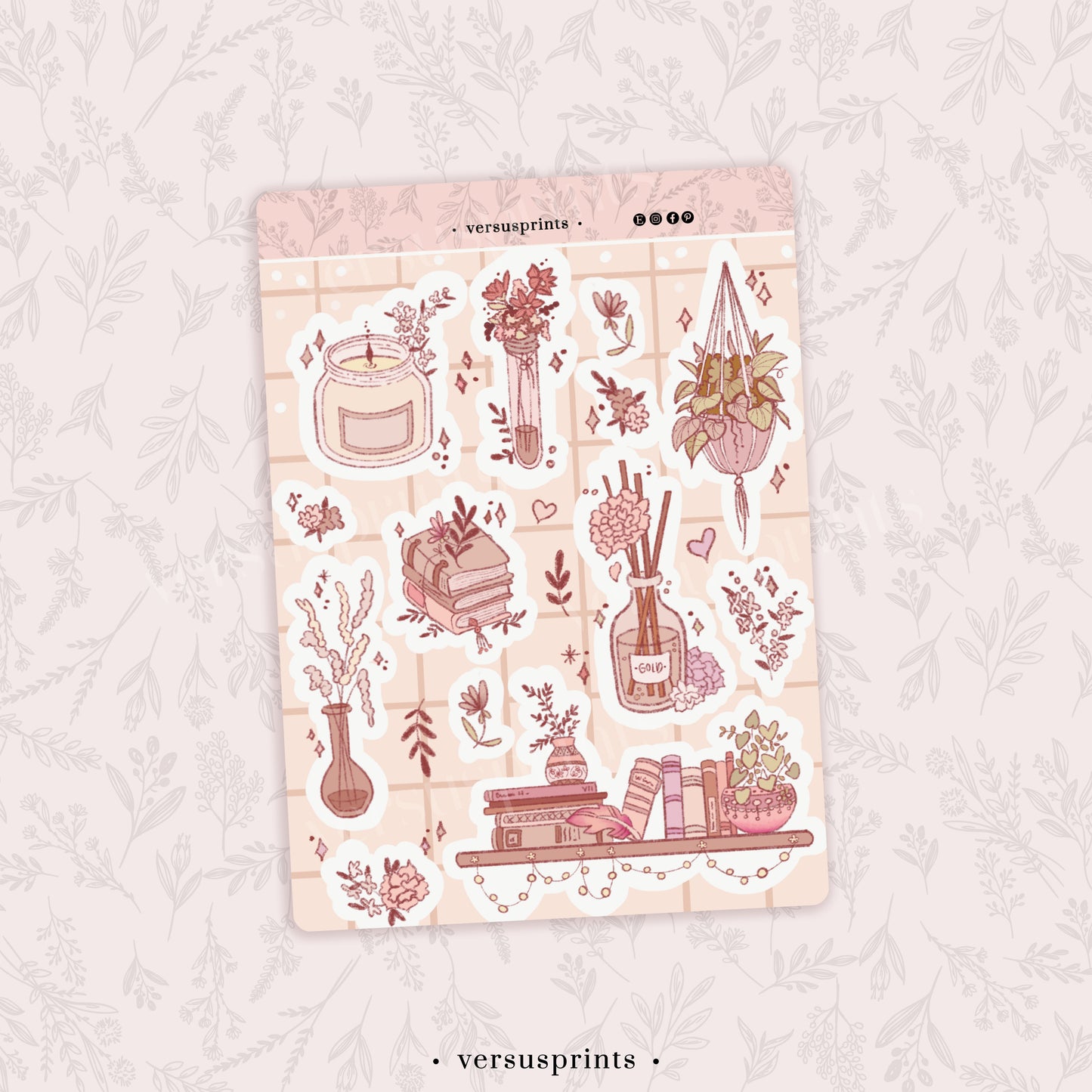 Books, Candles and Flowers Planner Stickers, Cozy Aesthetic, Neutral Palette, Pink Cottage Theme