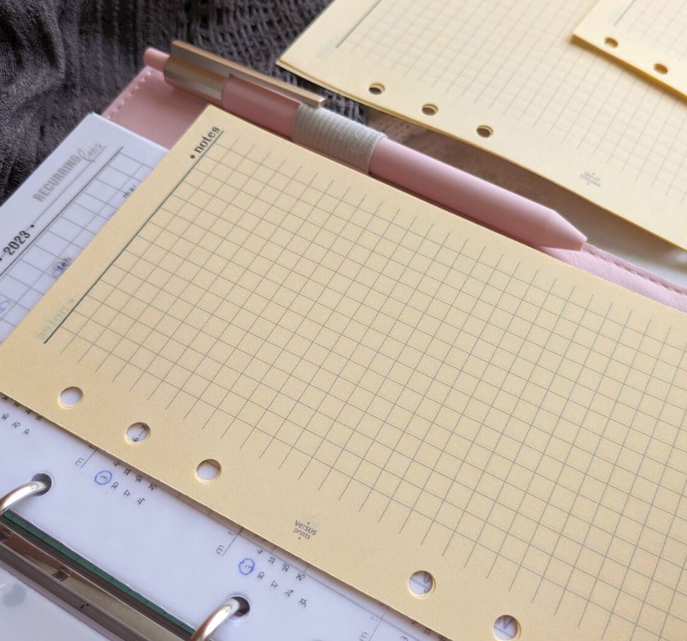 Inserti Notes A Quadretti Per Agende a 6 Anelli, in Carta Colorata Giallo Chiaro / Crema, Fronte e Retro