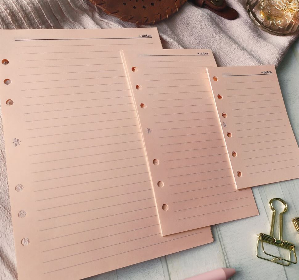 Inserti Notes A Righe Per Agende a 6 Anelli, in Carta Colorata Pesca, Fronte e Retro