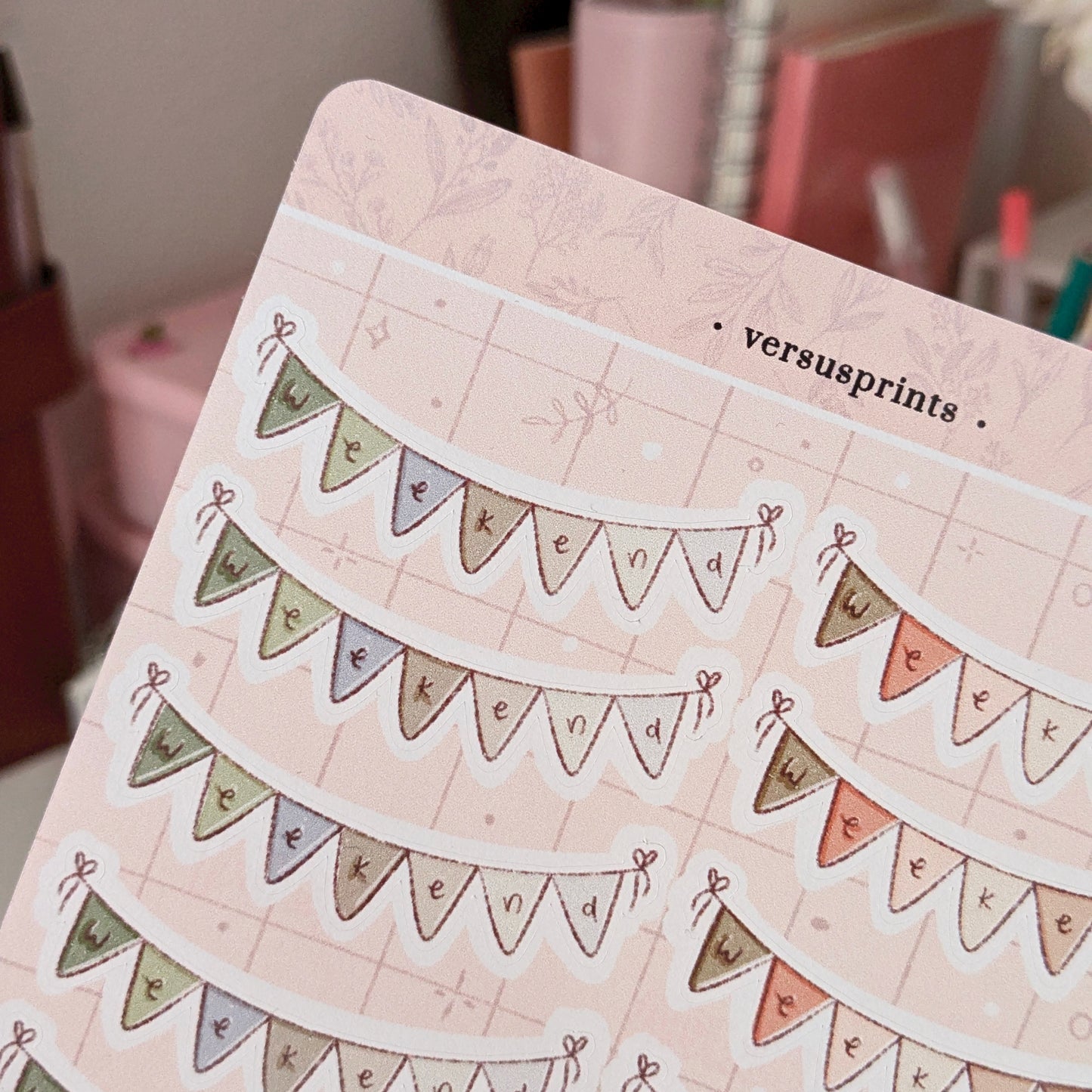 Adesivi Banner Weekend per Planner e Agende, Set da 14 Weekend, Colori Pastello Neutri