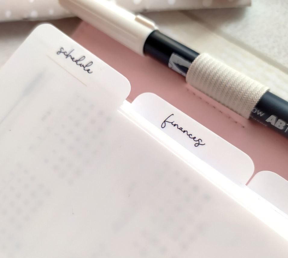 White PVC Planner Dividers with Custom Text on Tabs
