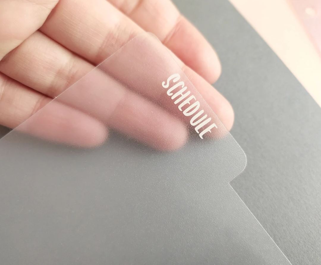Clear Frosted PVC Dividers with White Vinyl Custom Text