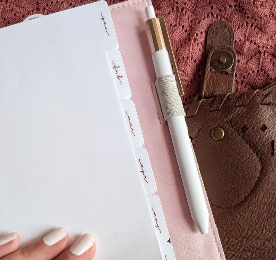 Monthly Laminated White Dividers, Rose Gold Foil Tabs