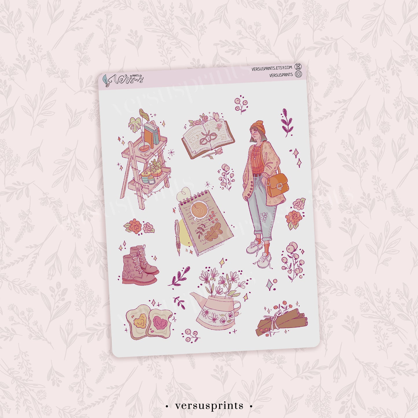 Study Decorative Sticker for Planners, Hand Drawn College Girl Aesthetic Stickers