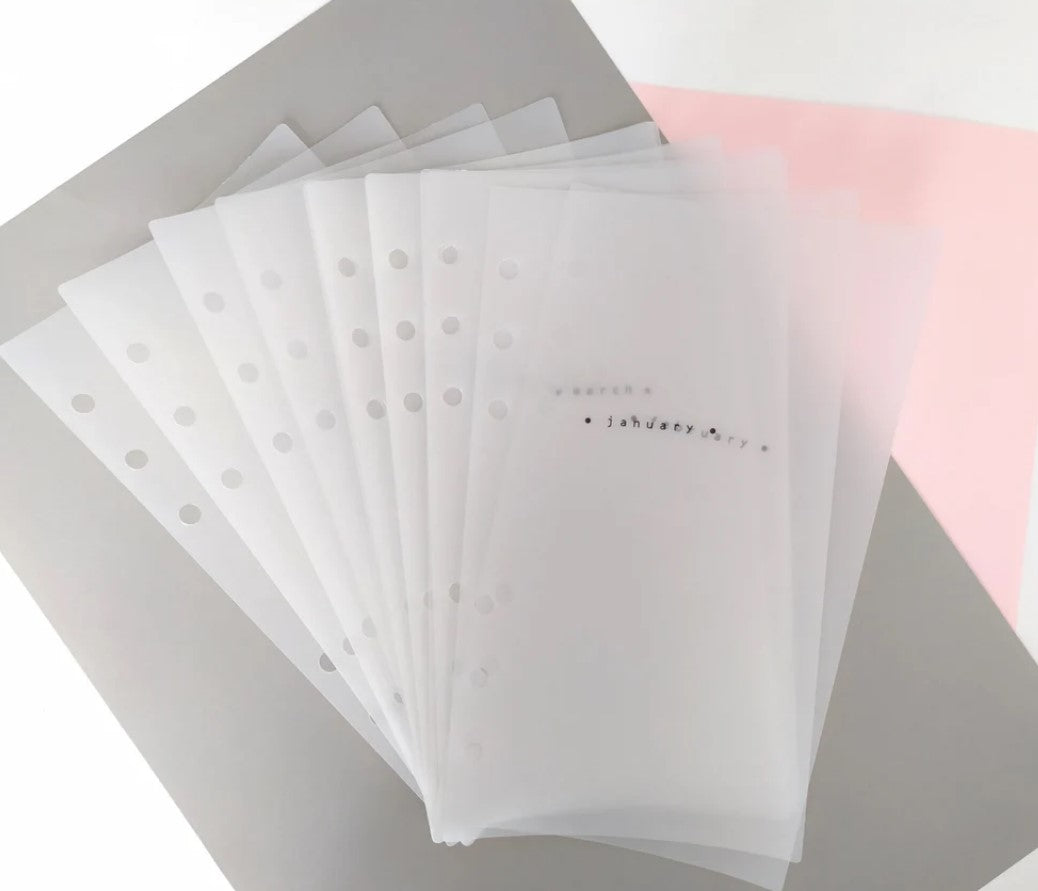 Monthly Dashboards, Set of 12 Minimal Black and White Vellum Inserts