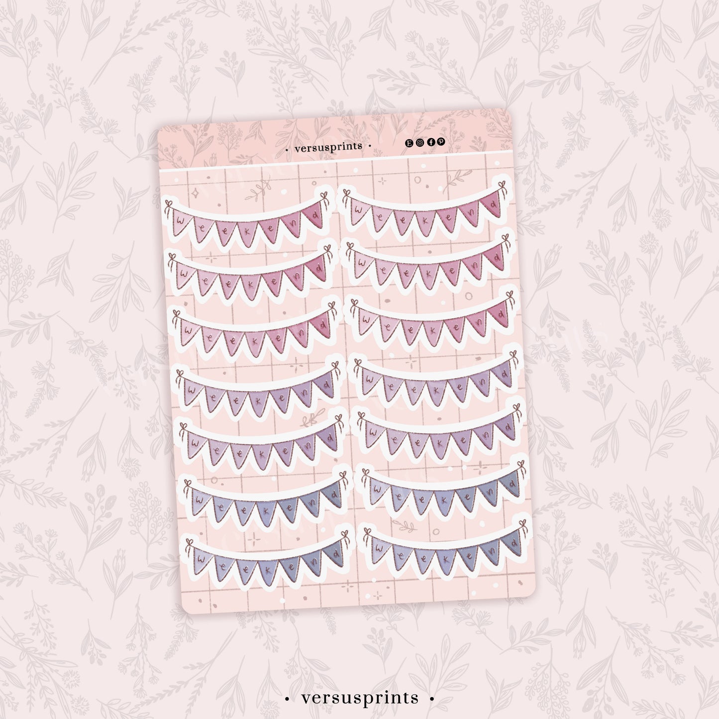 Weekend Banner Planner Stickers, Weekly Headers for Journaling for 14 Weeks, Pastel Pink