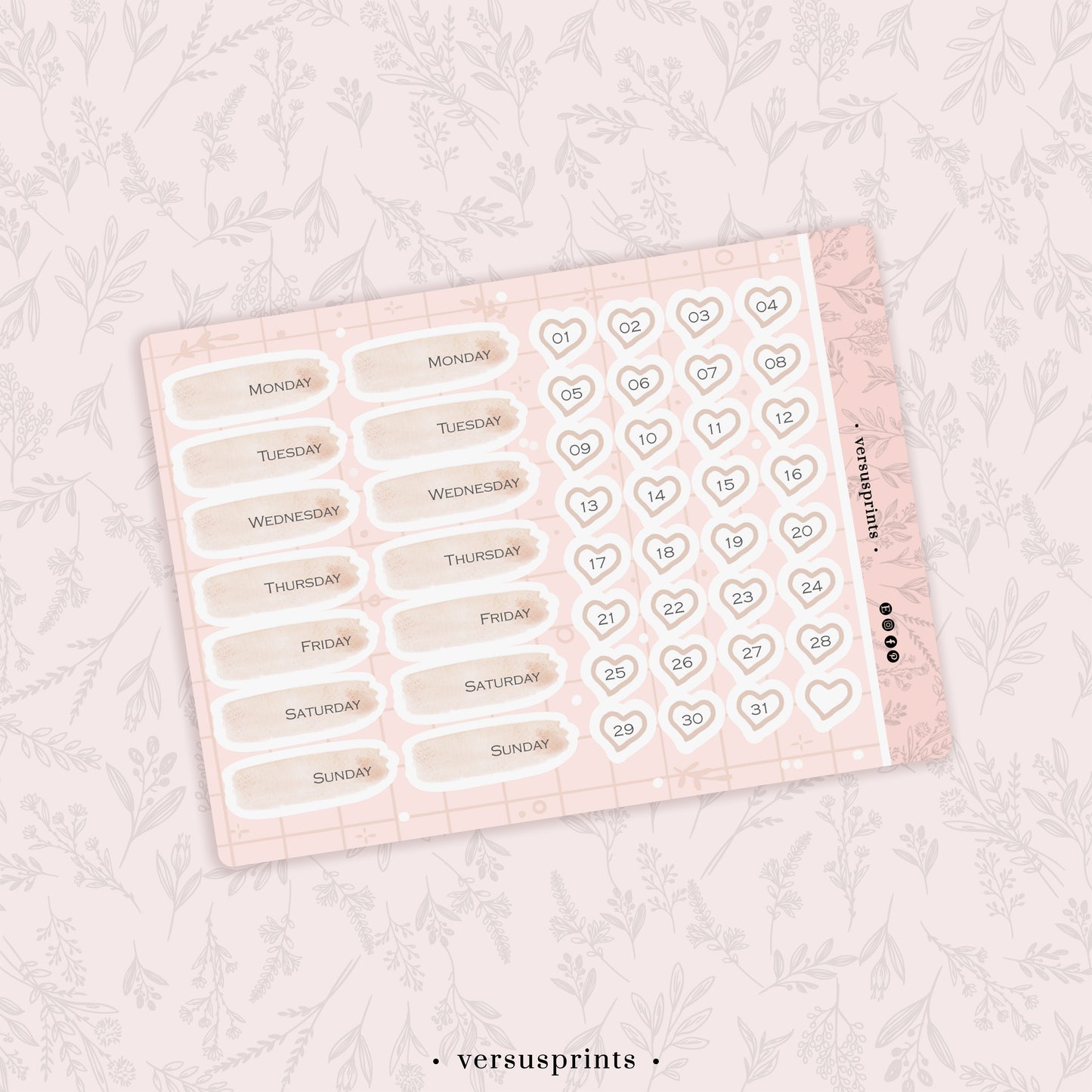 Date Cover Stickers, Pink Watercolor