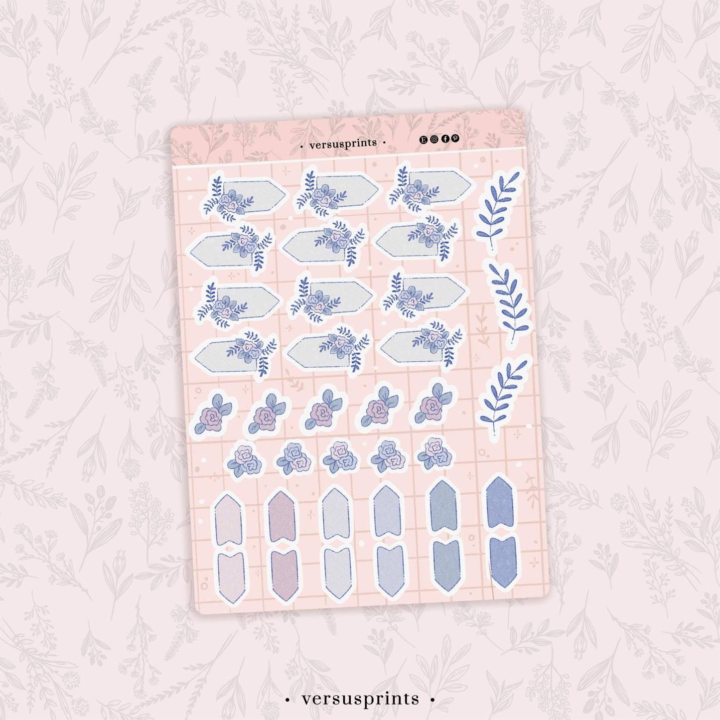 Adesivi Mini Rose per Journal e Planner, Tonalità Blu