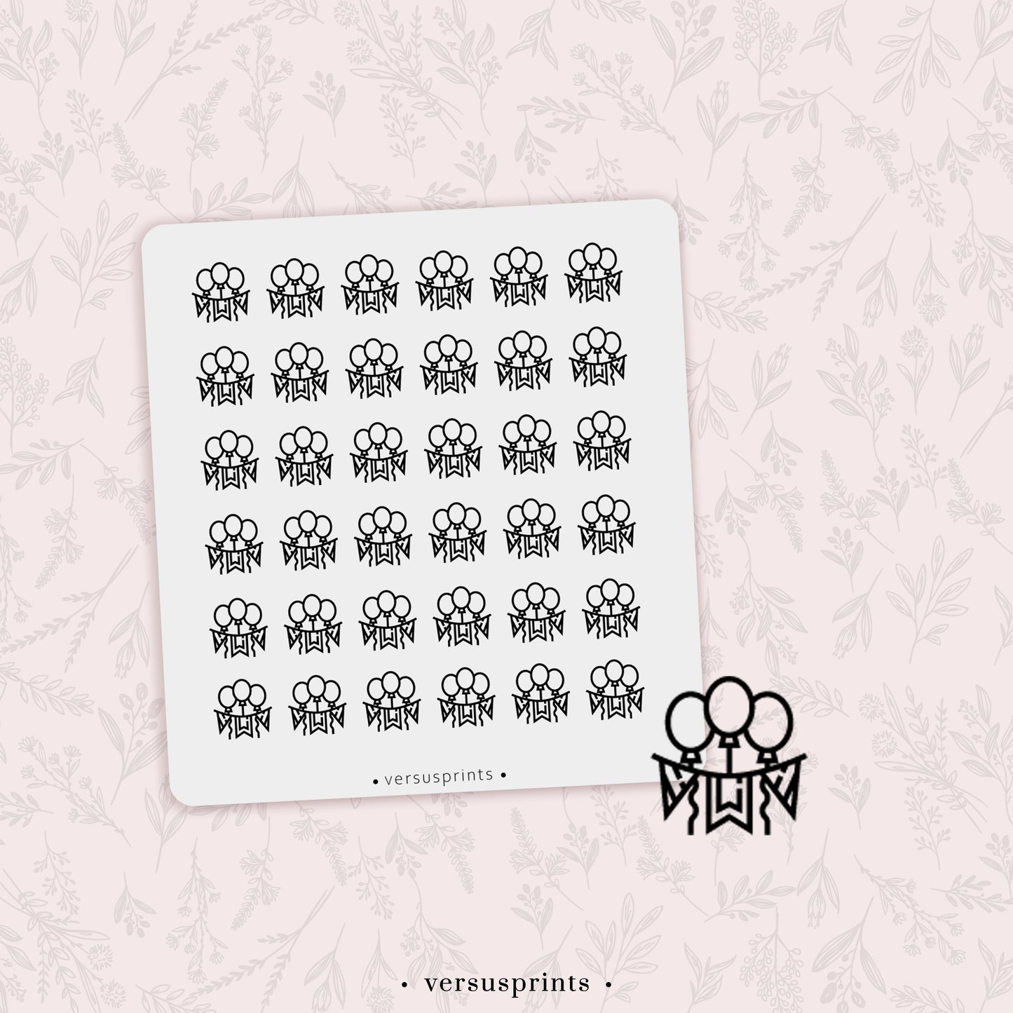 Clear Party Decoration Stickers, Set of 36 Balloon Banner Mini Icons, Frosted Trasparent Paper