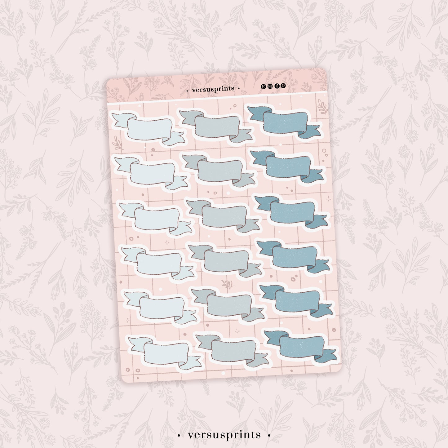 Light Blue Banner Stickers, Hand-Drawn Deco Labels