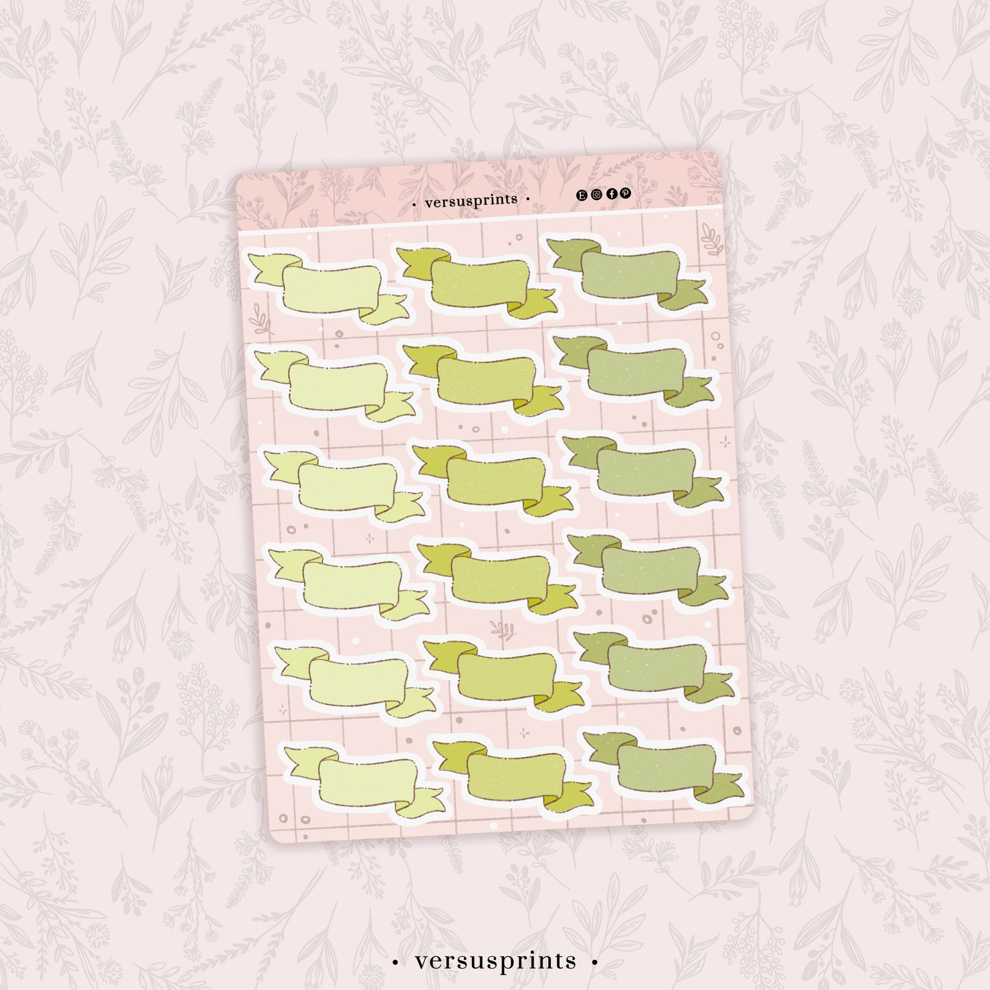 Banner Planner Stickers, Hand-Drawn Deco Labels, Light Green