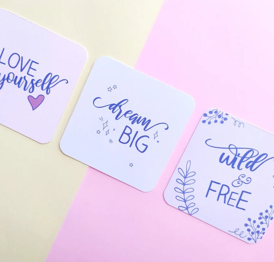 Card per Planner a Agende, Set di Tre Segnalibri Quadrati Motivazioni, Colori Pastello Rosati
