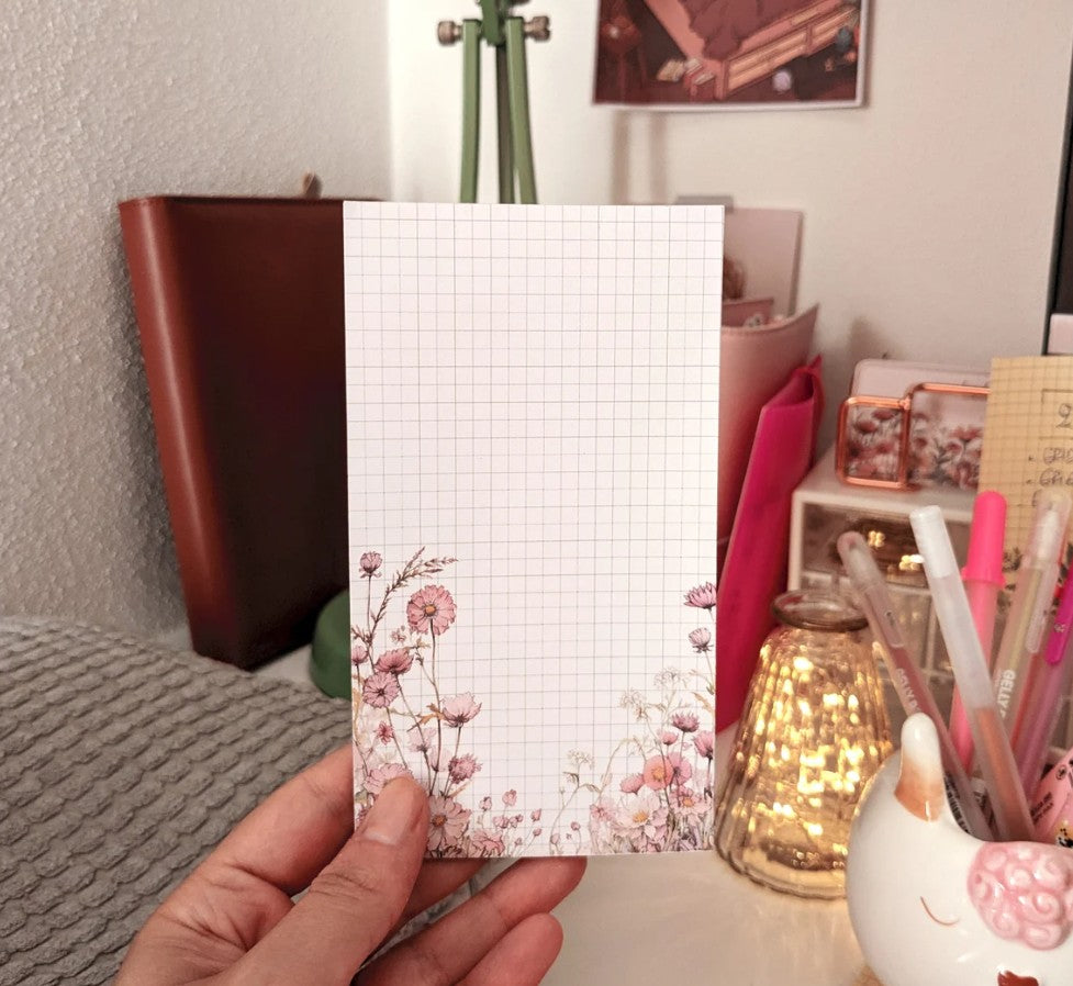 Block Notes a Quadretti, Fatto a Mano, 50 Pagine, Tema Floreale