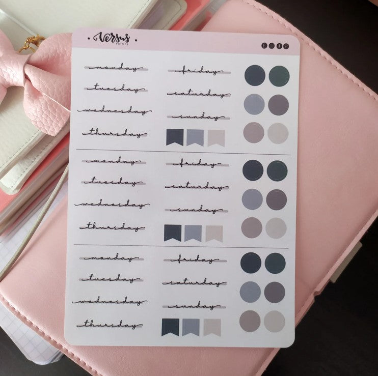 Weekly Planner Stickers (3x), Days of the Week, Green Palette