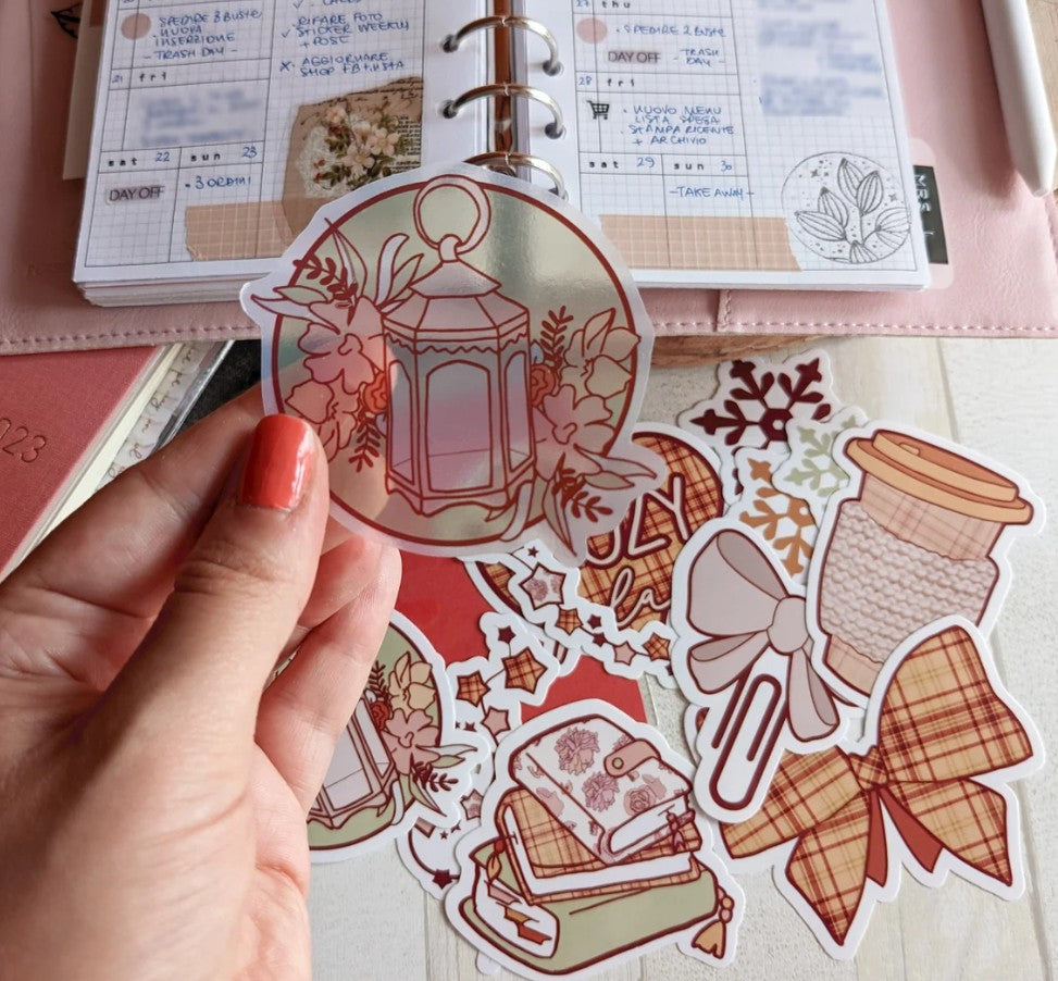 Hand-drawn Sticker Pack, Cozy Winter Die Cut, Clear Vinyl Stickers