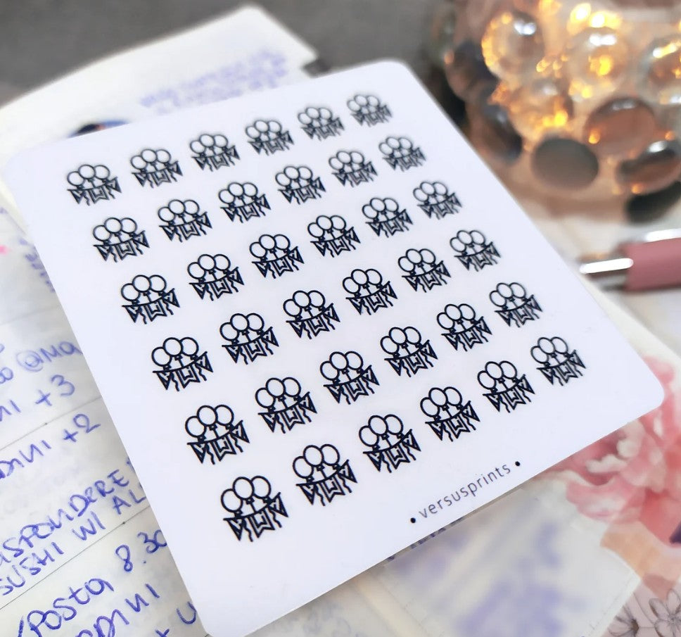 Clear Party Decoration Stickers, Set of 36 Balloon Banner Mini Icons, Frosted Trasparent Paper