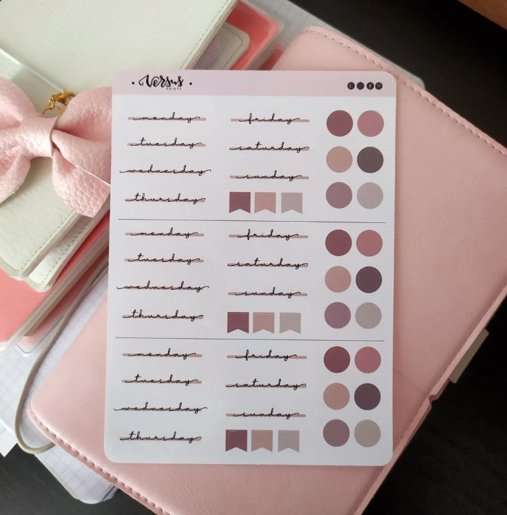 Weekly Planner Stickers (3x), Days of the Week, Pink Palette