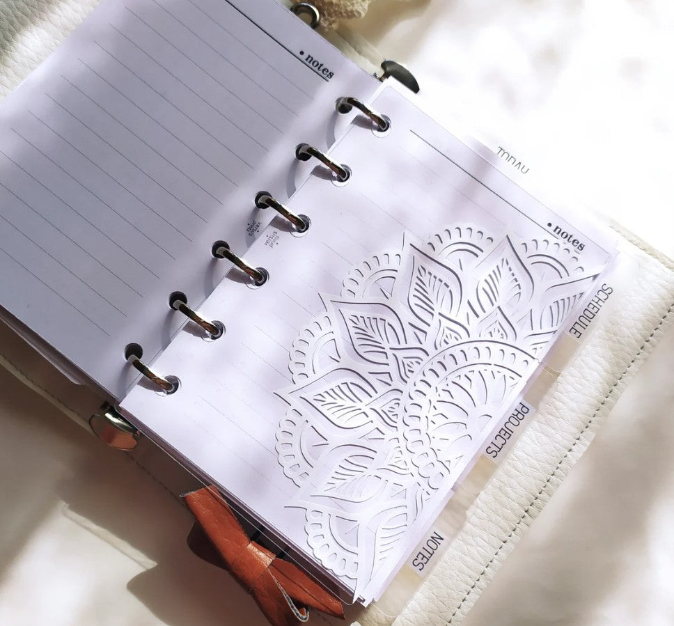 Clear PVC Planner Dashboard, Transparent Mandala Insert for Ring Planners