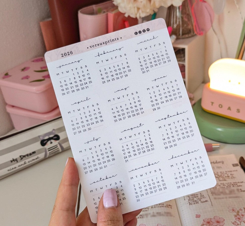 Adesivi Calendario 2026 per Planner e Agende, Mini Sticker 12 Mesi
