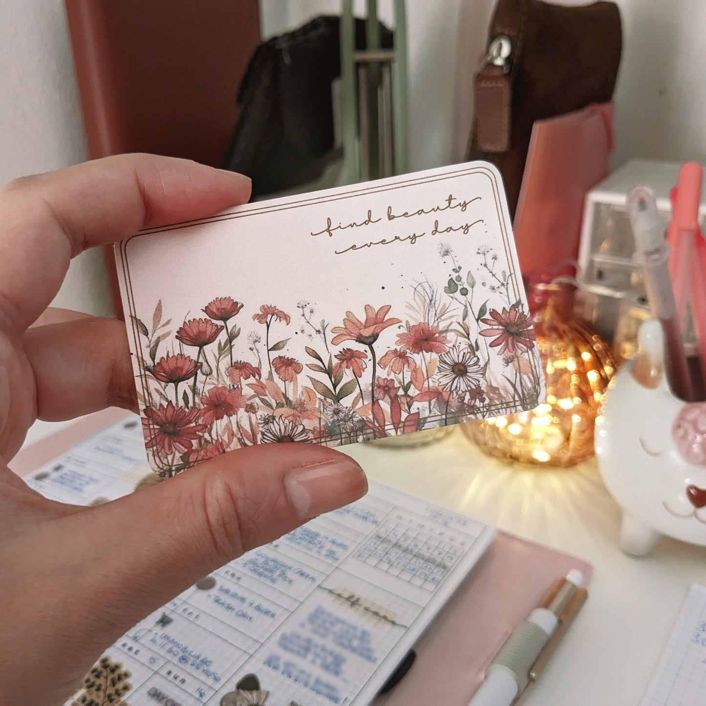 Journaling Card for Planner Side Pocket, Motivational Card for Daily Goals, 'Find Beauty Every Day'