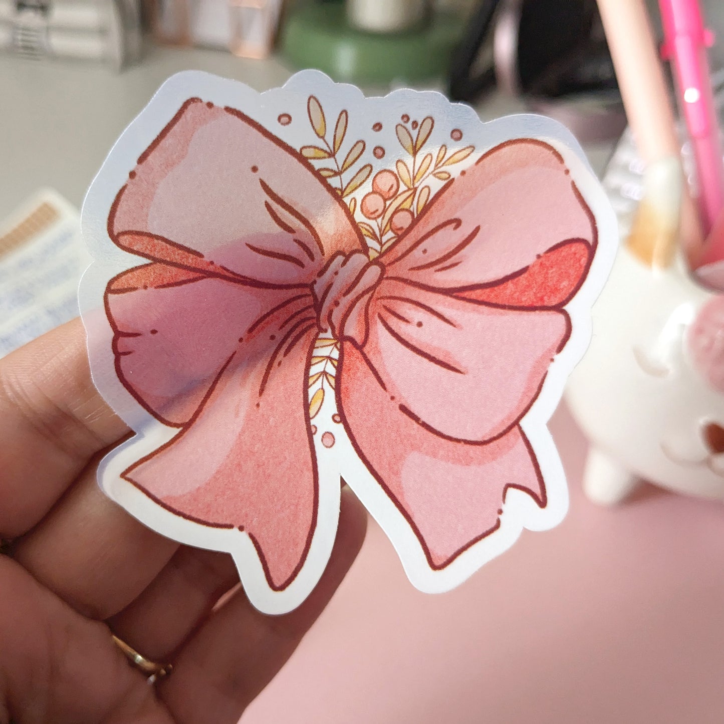 Blush Bow Die Cut Sticker, Clear Frosted Vinyl