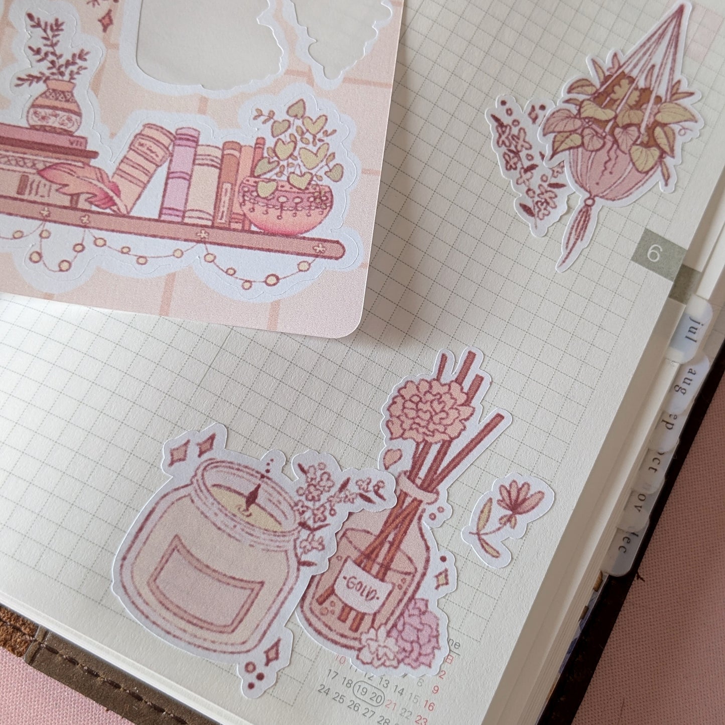 Books, Candles and Flowers Planner Stickers, Cozy Aesthetic, Neutral Palette, Pink Cottage Theme