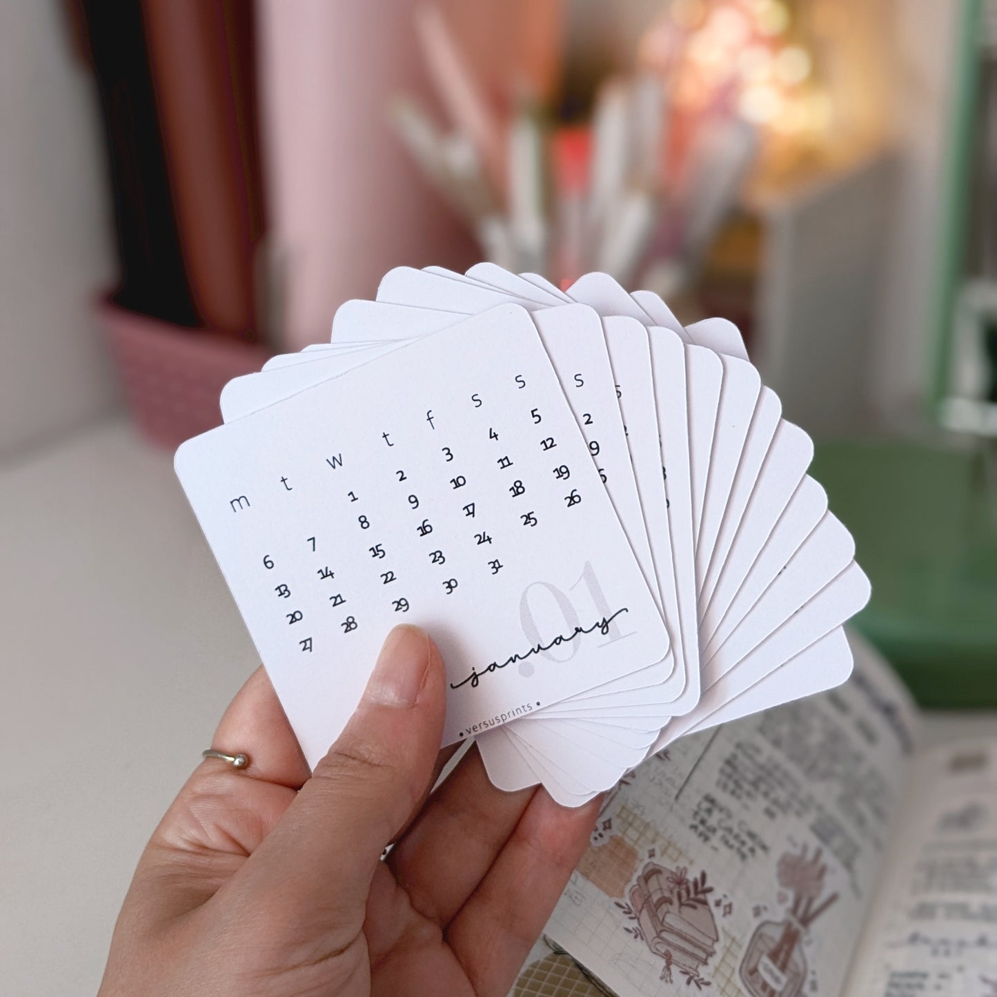 Set di 12 Planner Cards Mensili 2025, Cartoncino 300gsm