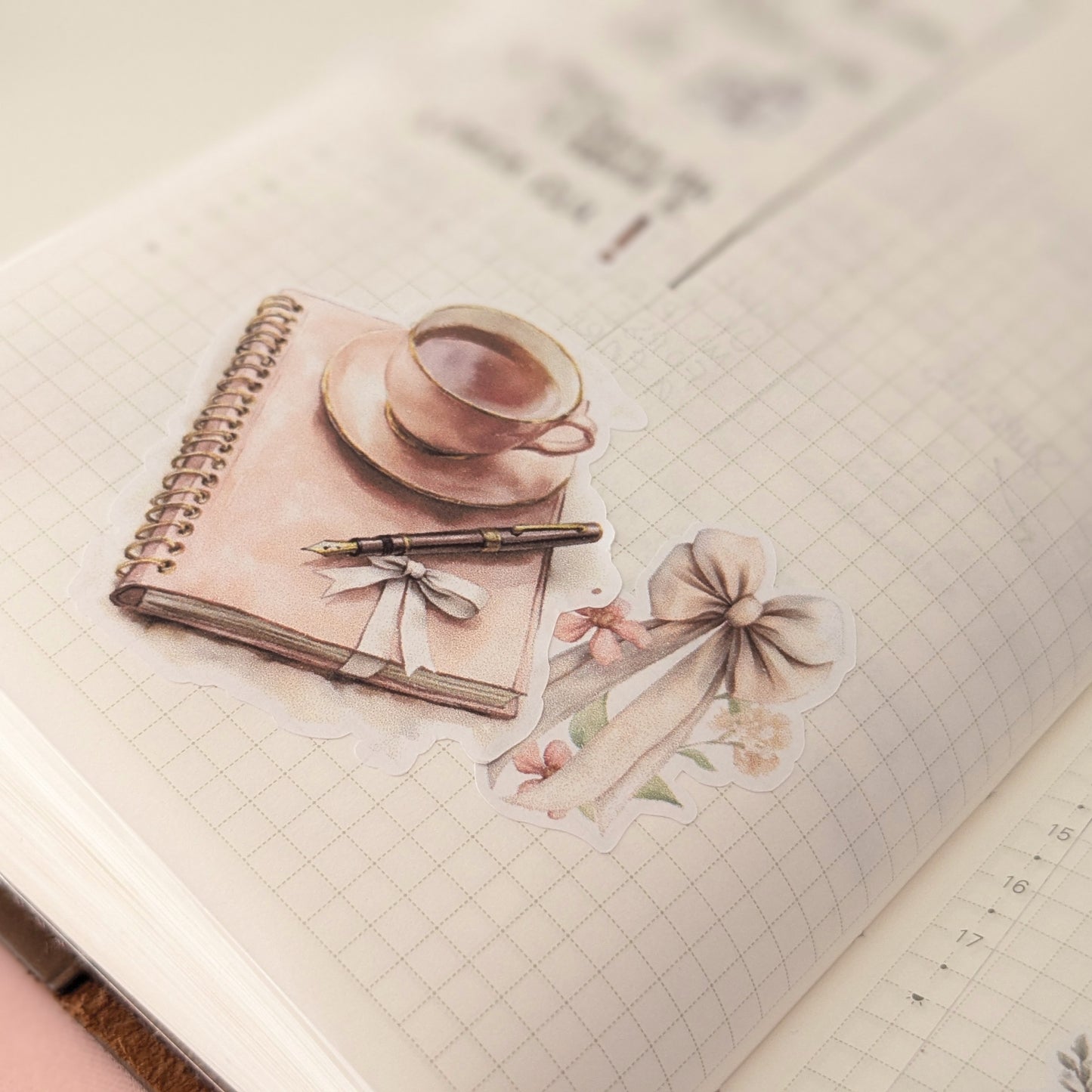 Cozy Studio Planner Sticker Sheet, Light Pink Deco Aesthetic, Journals, Tea and Bows Stickers, Soft Color Palette