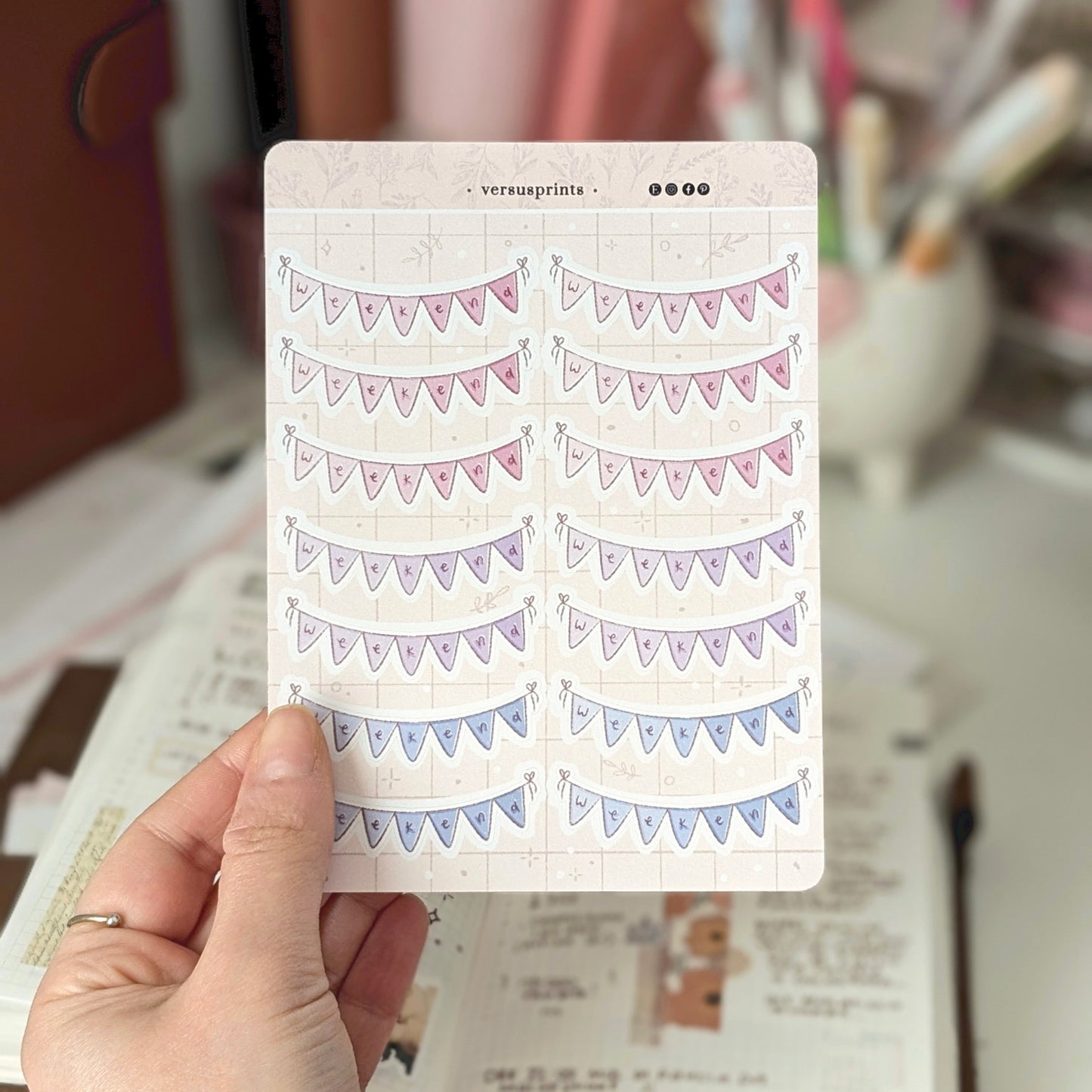 Weekend Banner Planner Stickers, Weekly Headers for Journaling for 14 Weeks, Pastel Pink