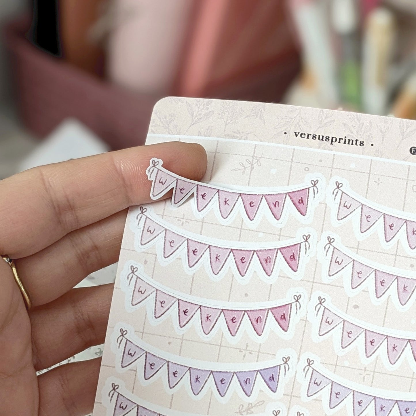 Weekend Banner Planner Stickers, Weekly Headers for Journaling for 14 Weeks, Pastel Pink