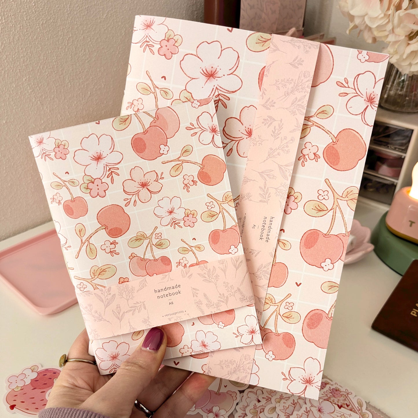 Cherry Blossom Paper Notebook, Hand Stitched, A5 / A6 Size
