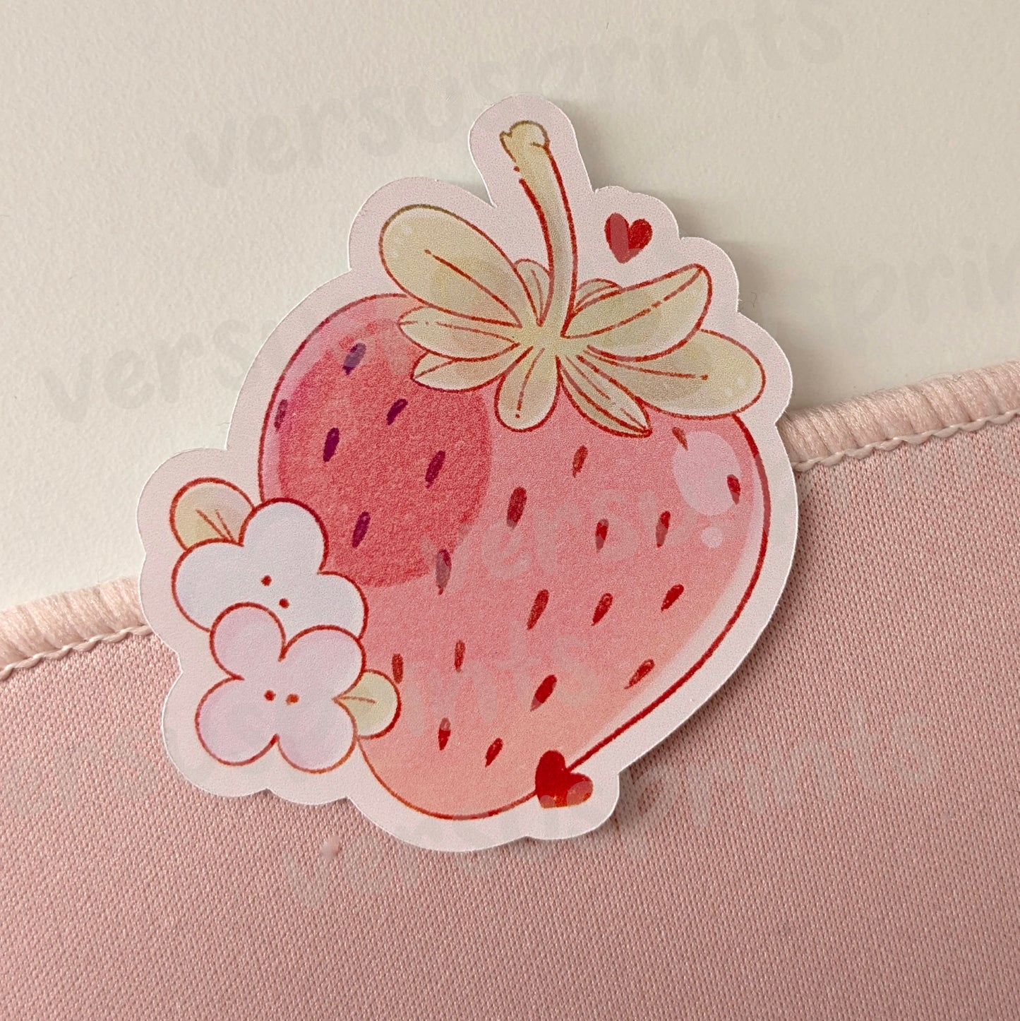 Cute Strawberry Die Cut Sticker, Hand Drawn, Semi-Gloss Vinyl