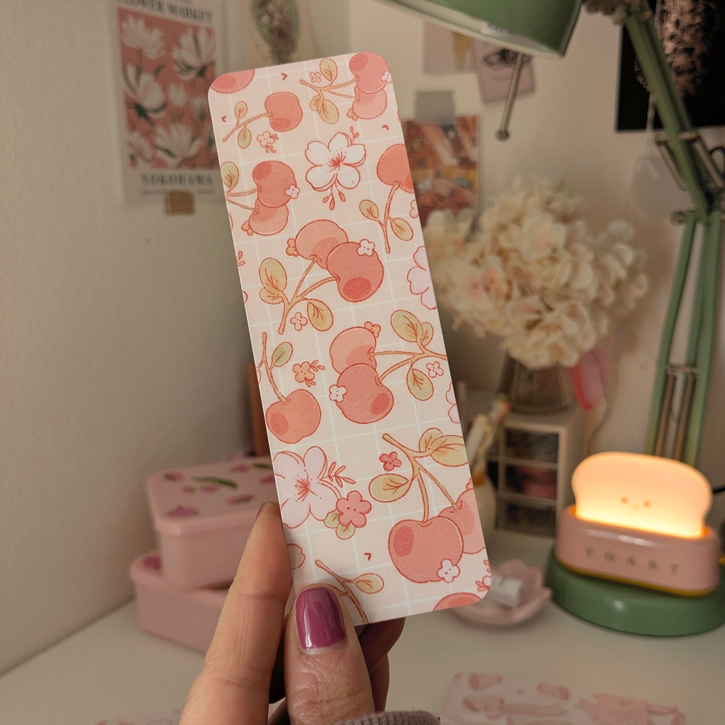 Cute Cherry Bookmark, 400gsm Cardstock, Double-side Print, Laminated