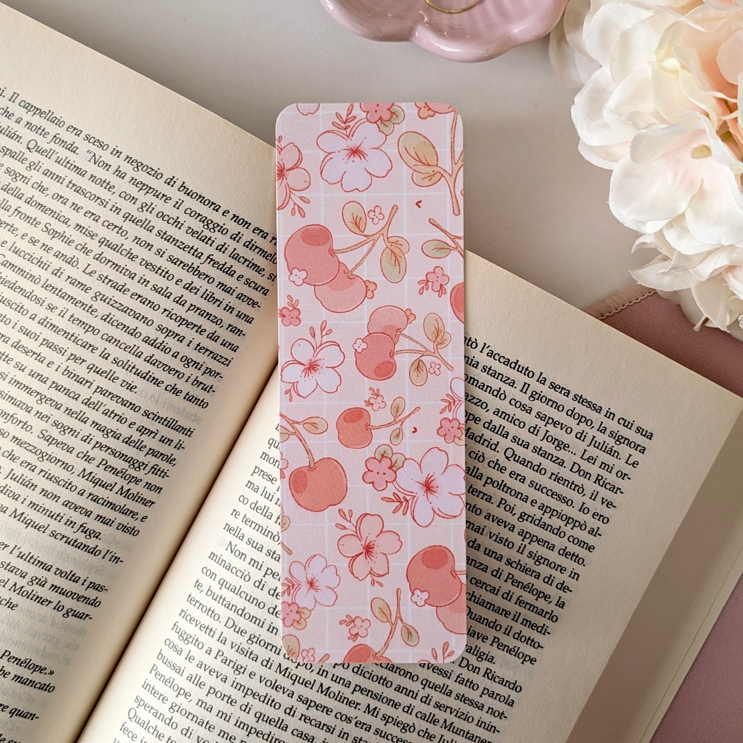 Cute Cherry Bookmark, 400gsm Cardstock, Double-side Print, Laminated