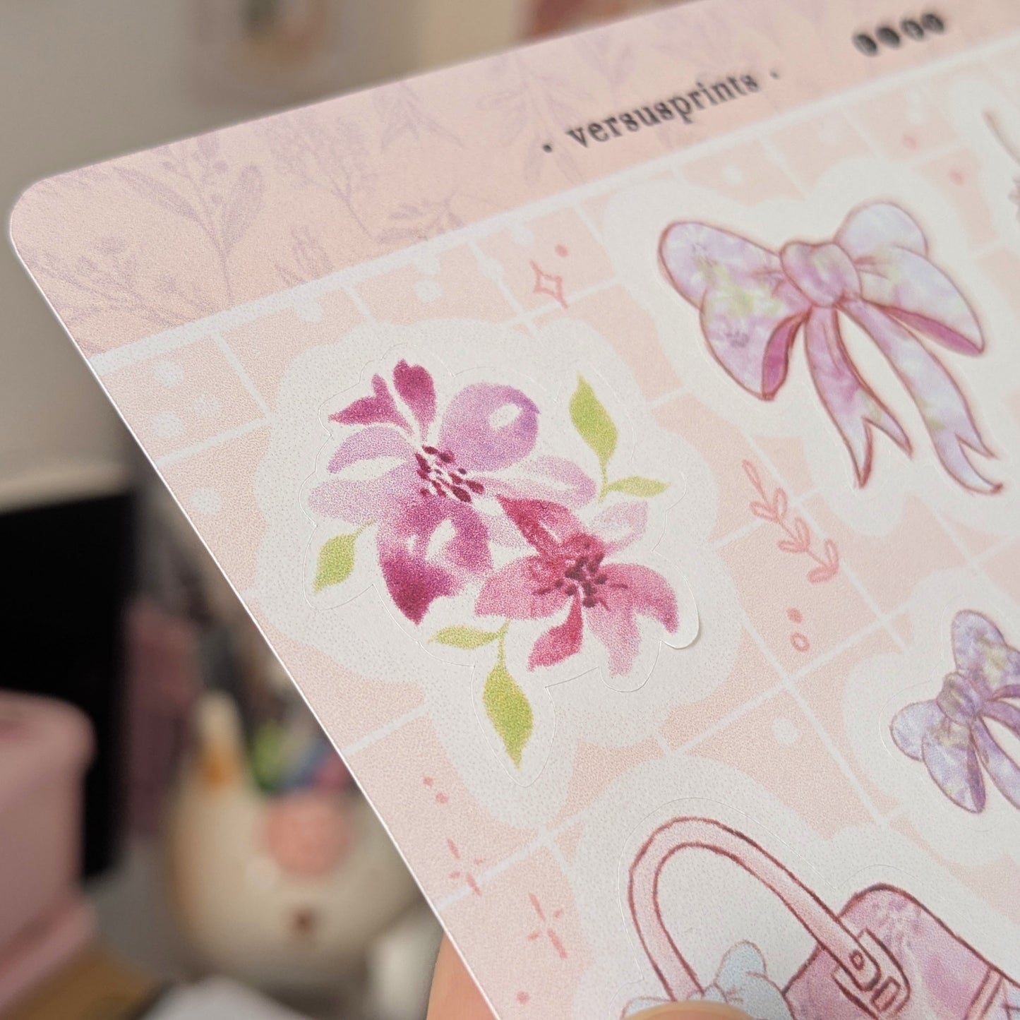 Foglio Stickers Illustrati Rosa e Lilla, Adesivi Fragole e Fiori per Agenda