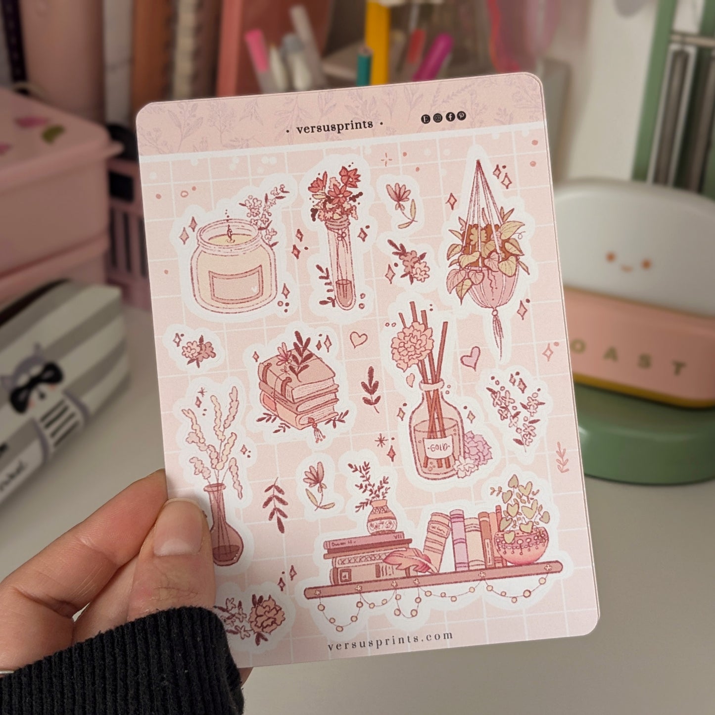 Books, Candles and Flowers Planner Stickers, Cozy Aesthetic, Neutral Palette, Pink Cottage Theme