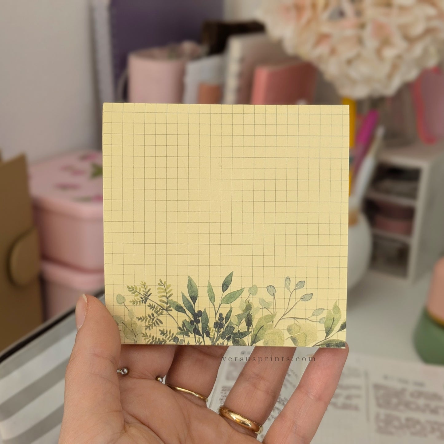 Memopad Botanico Fatto a Mano, a Quadretti Giallo Floreale