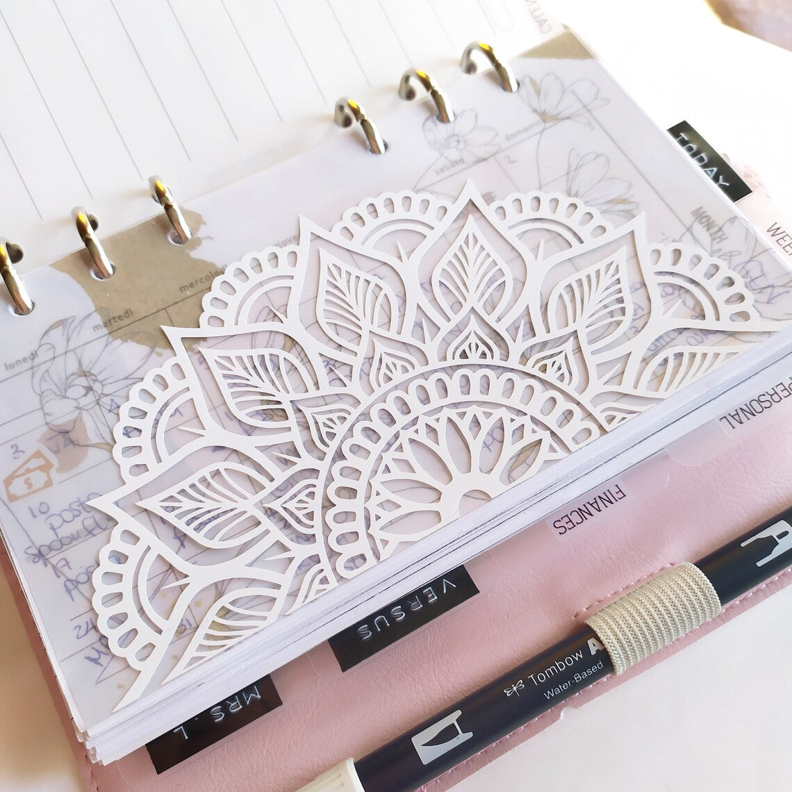 Clear PVC Planner Dashboard, Transparent Mandala Insert for Ring Planners
