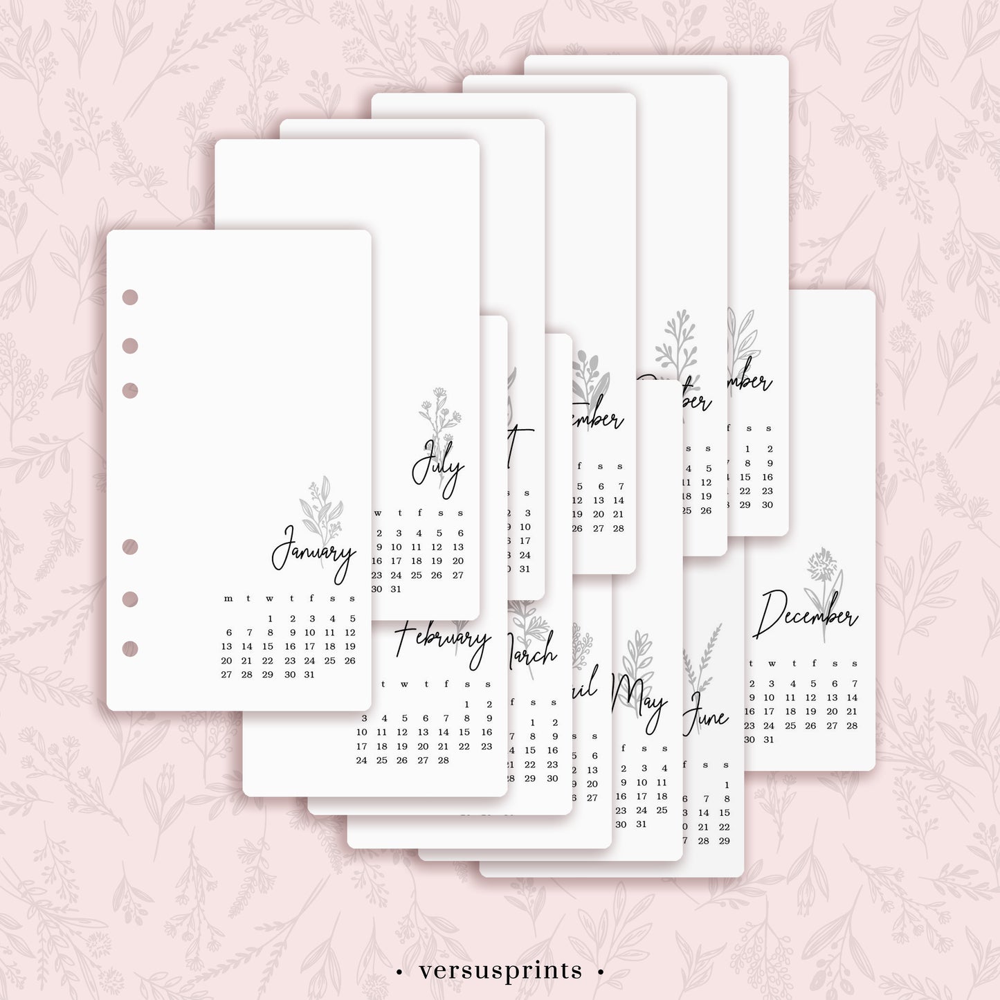 Refill Stampabile per Agenda Personal, Calendario 2026 Mensile su 12 Pagine, 4 PDF