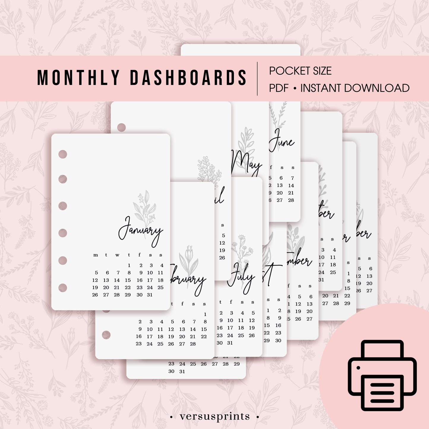 Refill Stampabile per Agenda POCKET, Calendario 2026 Mensile su 12 Pagine