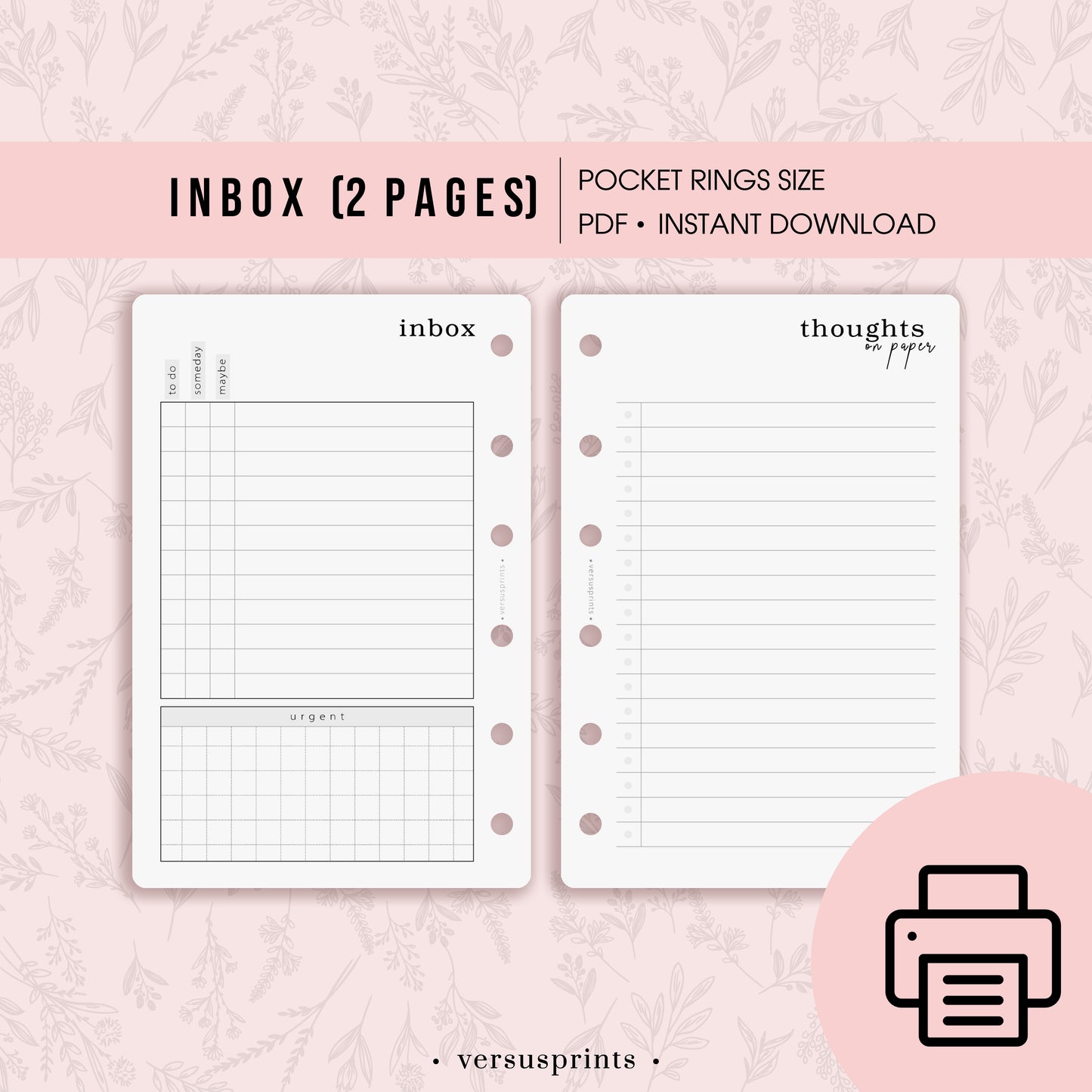 Pagine Inbox STAMPABILI per Planner e Agende Pocket, Tasks Planning, Inserti Refill Fronte e Retro