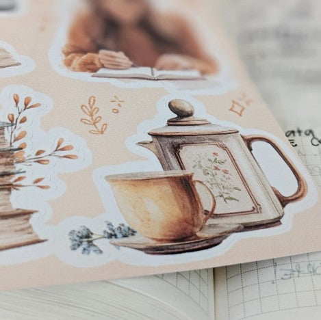 Fall Planner Sticker Sheet, Decorative Journal Stickers for Tea Lovers
