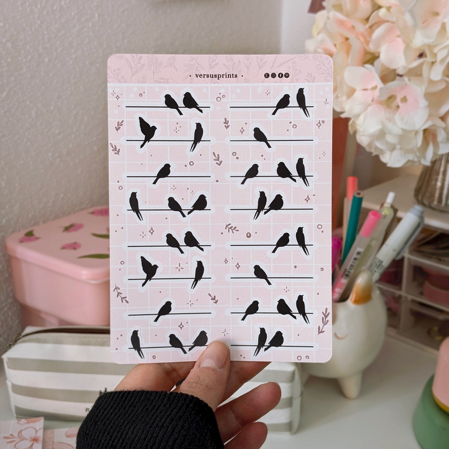 Planner Stickers, Birds on Wires, Decorative Minimal Journaling Stickers, Set of 16