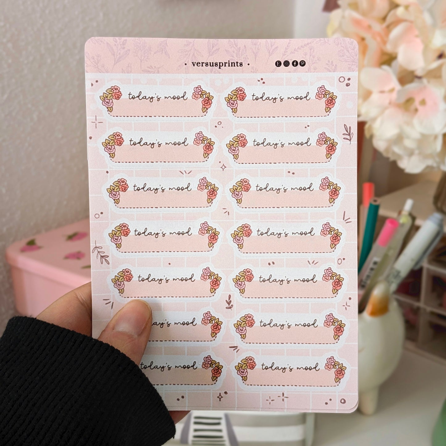 Today's Mood Stickers, Set of 14, Floral Cute Journal Daily Trackers