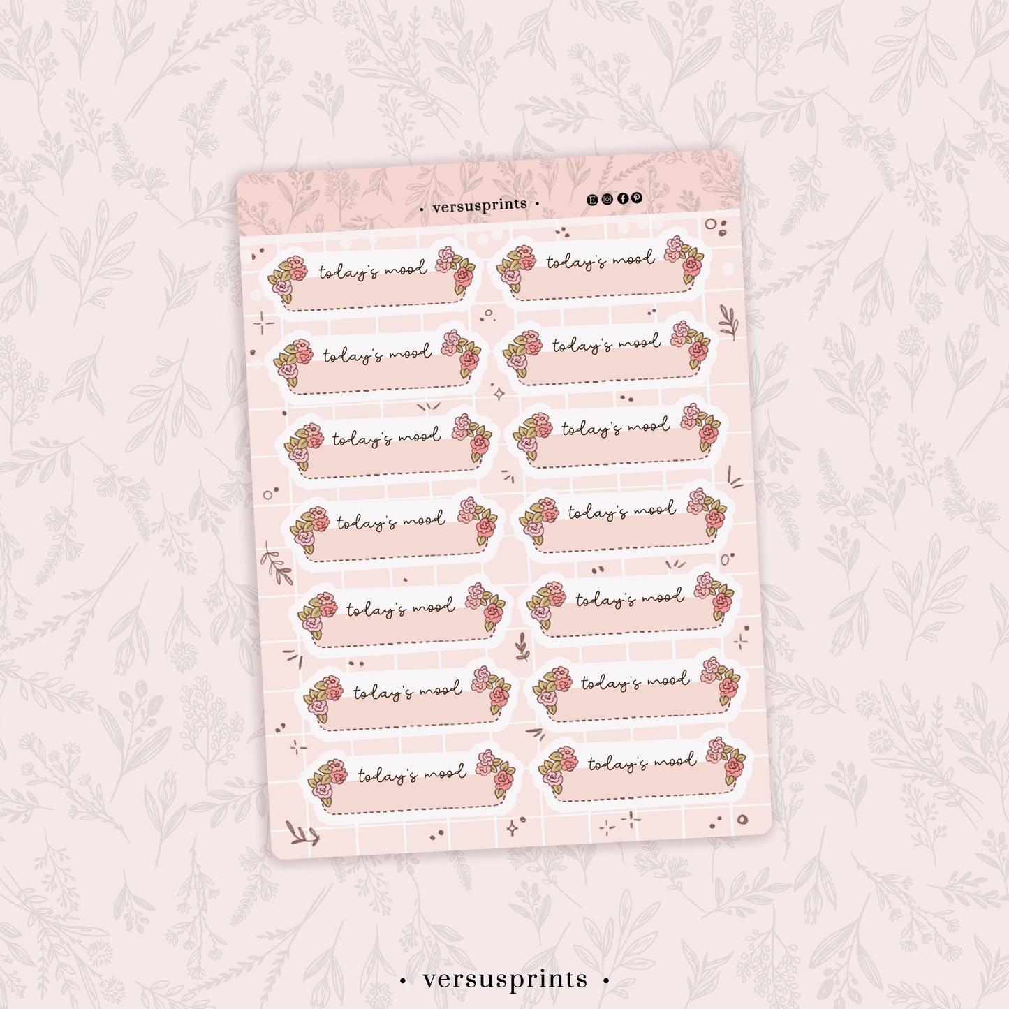 Today's Mood Stickers, Set of 14, Floral Cute Journal Daily Trackers