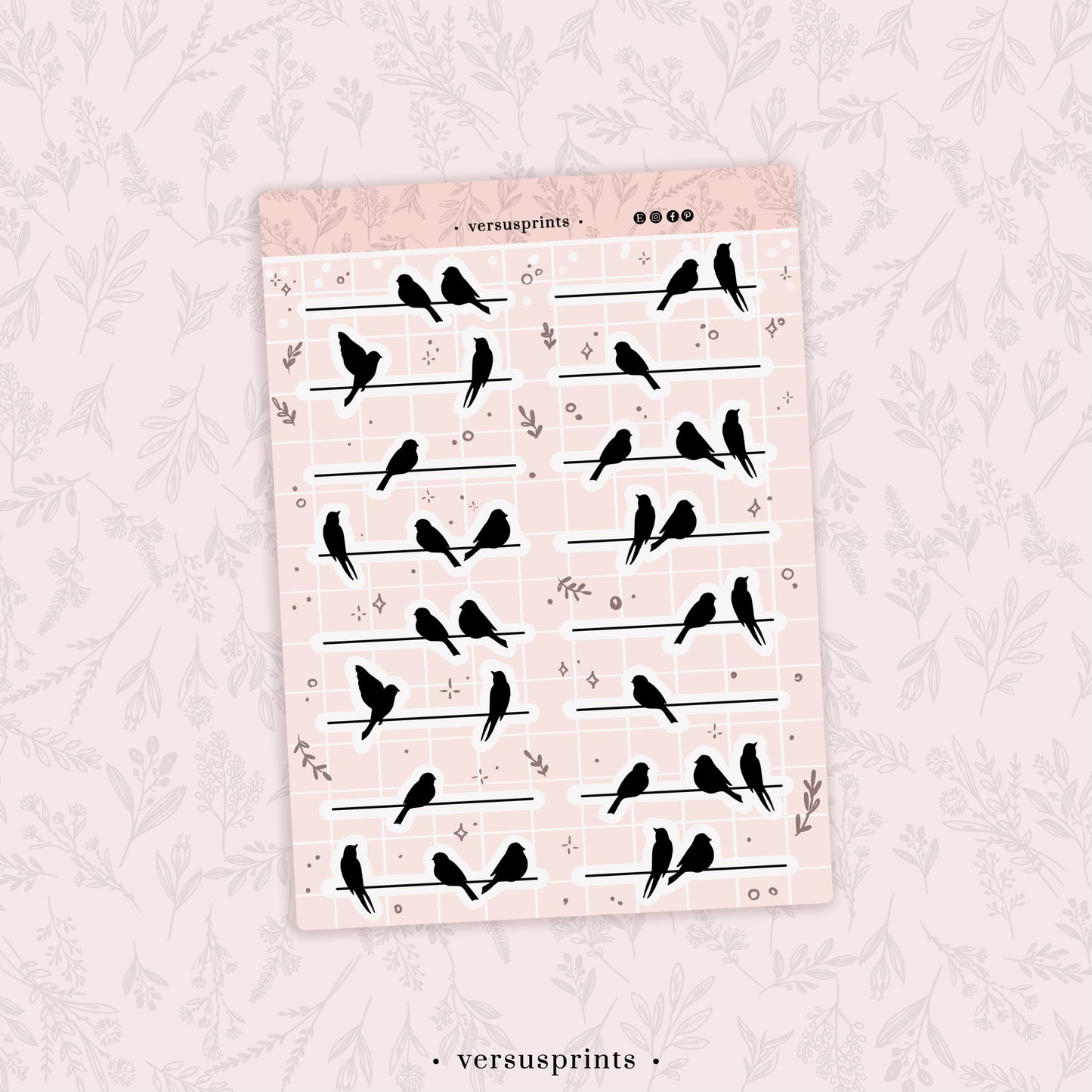 Planner Stickers, Birds on Wires, Decorative Minimal Journaling Stickers, Set of 16