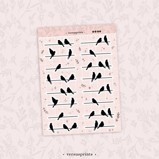 Planner Stickers, Birds on Wires, Decorative Minimal Journaling Stickers, Set of 16