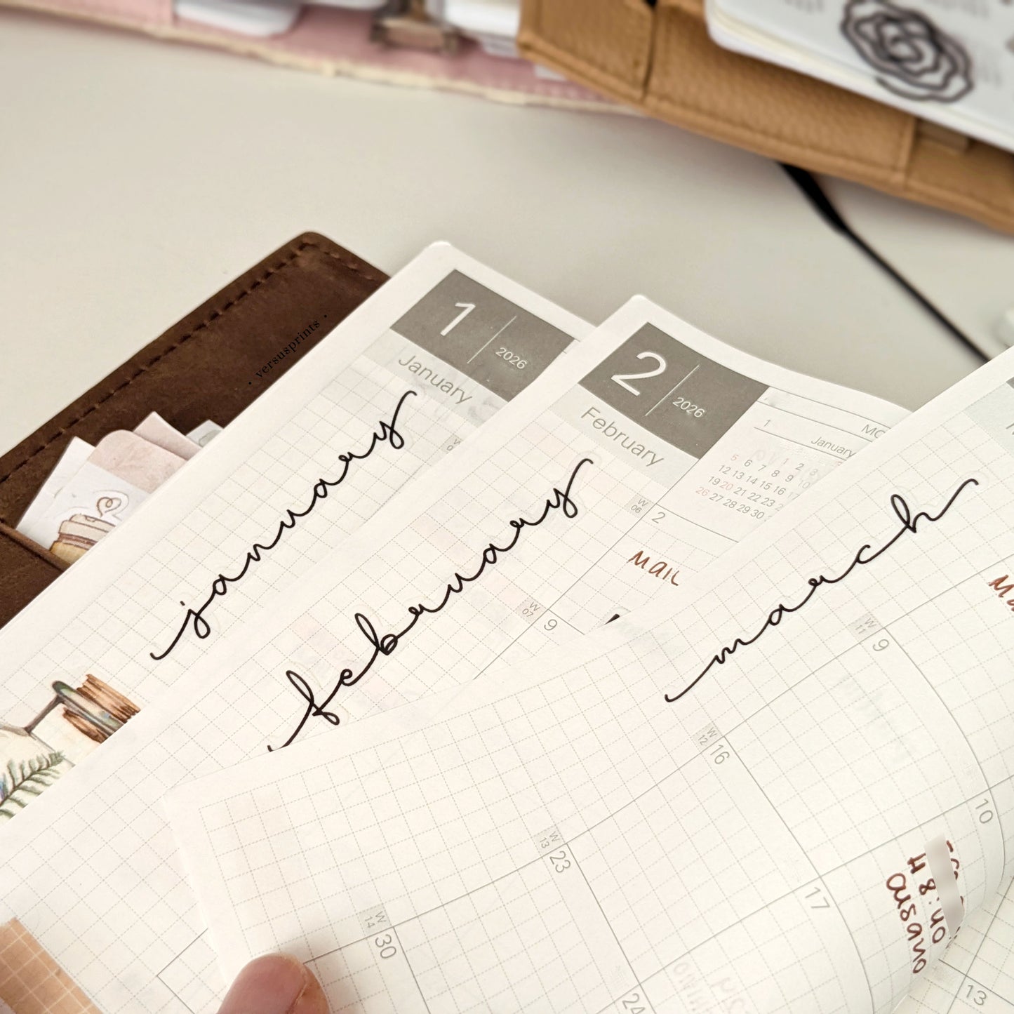 Clear Monthly Stickers for Journals and Planners, Script Text